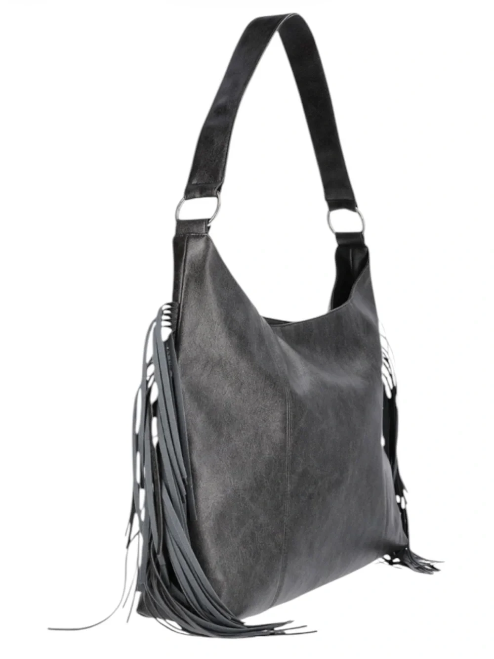 NO BOUNDARIES Faux Leather Oversized Moto Gobo Bag with Fringe NWT